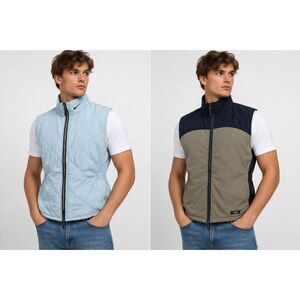 Vintage Y2K Nike Reversible Quilted Vest Blue Brown Black Medium Swoosh Full Zip
